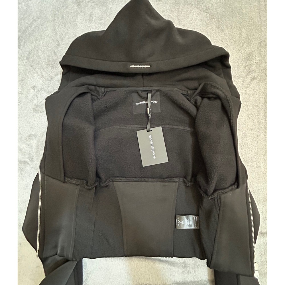 Manière De Voir Brune Corset Zip Hoodie Womens US 2 Black Satin NWT - Picture 11 of 16